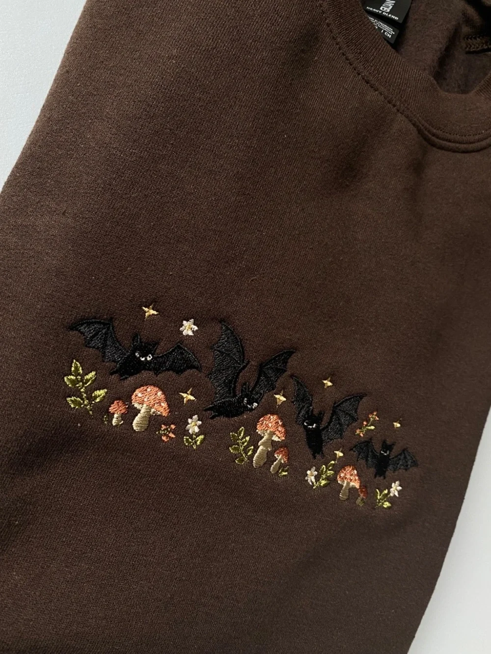 Embroidered Bat, Flower, and Mushroom Gildan Sweatshirt - Picture 4 of 7